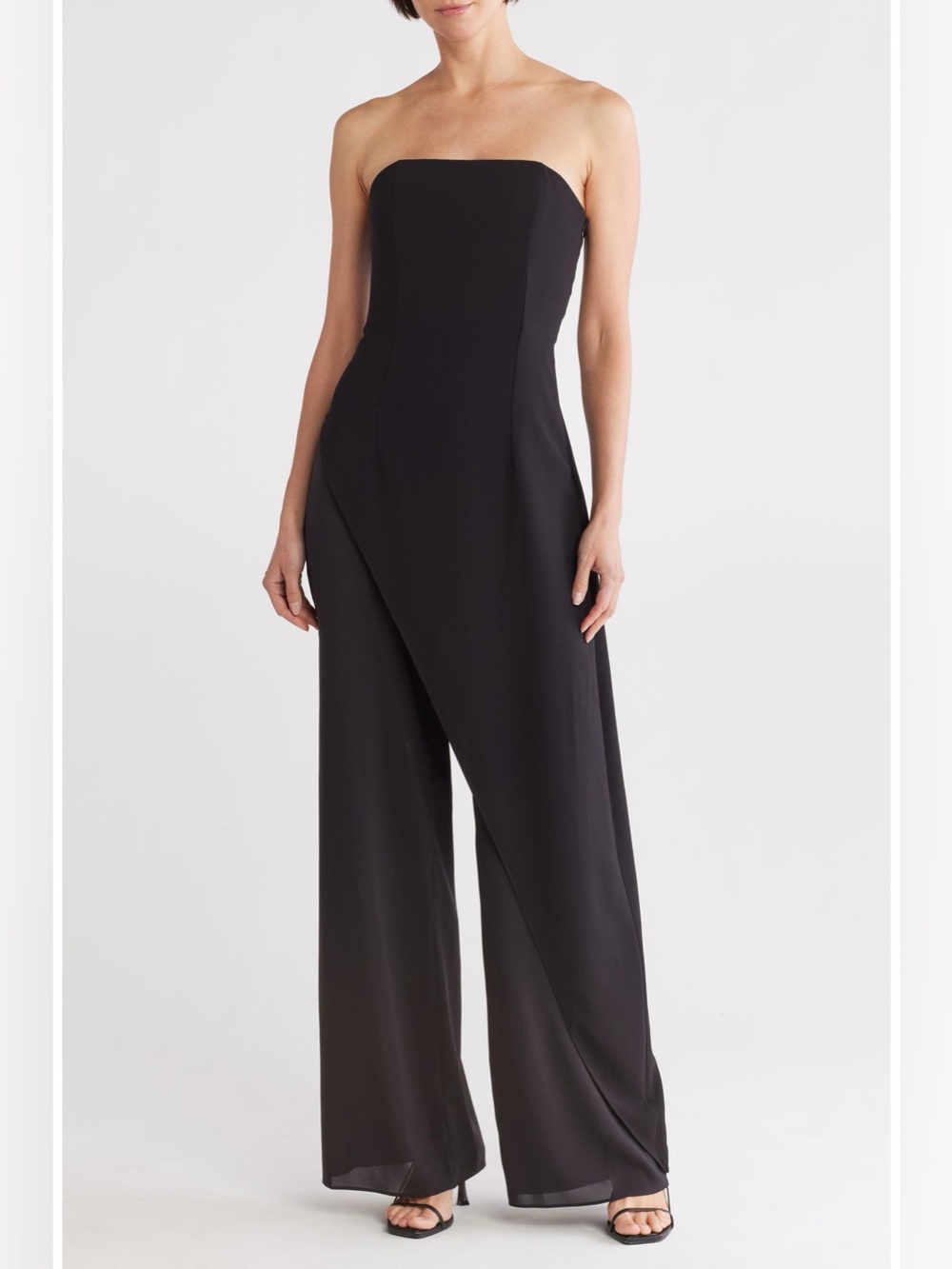 Alice + Olivia Black Strapless Draped Wide-Leg Jumpsuit